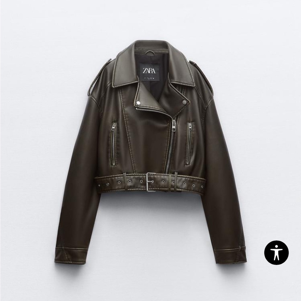 ZARA - BLACK FAUX LEATHER CROP BIKER JACKET (SIZE MEDIUM)